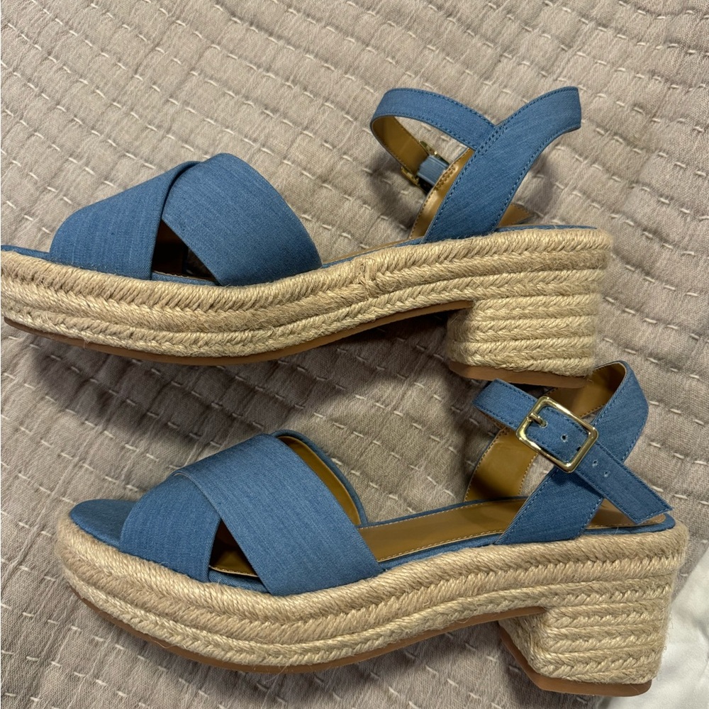 NWOB J.Crew Blue Heeled Espadrille Sandals